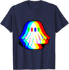 Vaporwave Halloween Techno Music Funny Ghost Trippy Vaporwave Halloween Techno Rave Party T-Shirt - Navy Blue