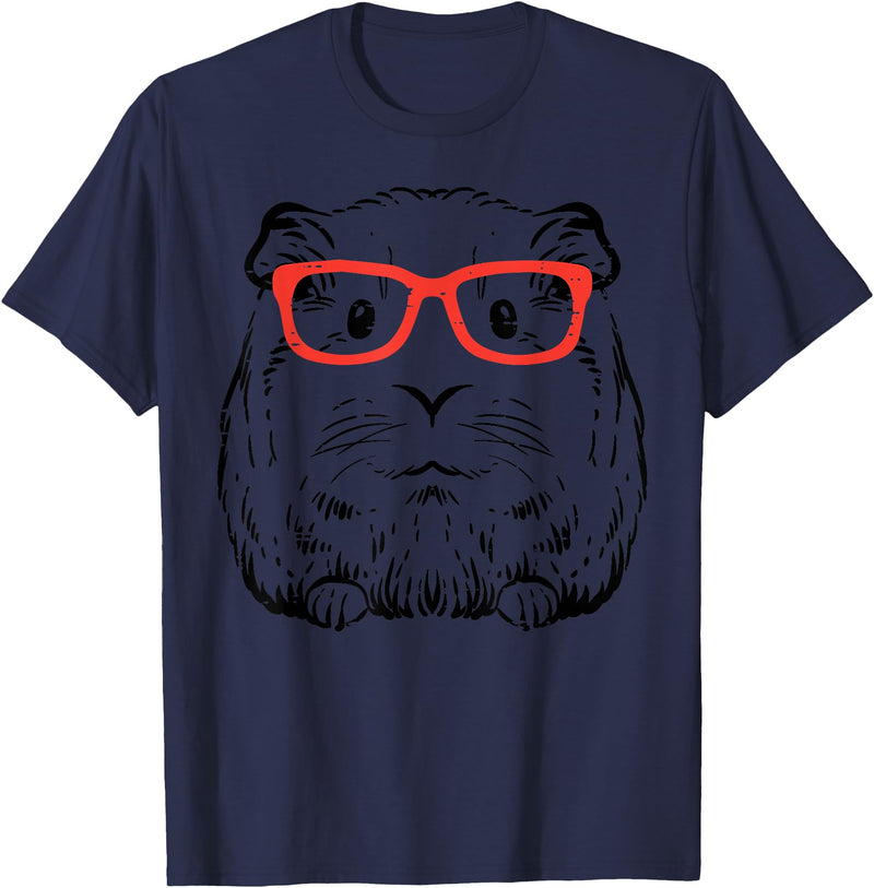 Guinea Pig Shirts For Men Women Kids Gift Guinea Pig Glasses Cute Hispter Cavy Nerd Pet Women Men Kids T-Shirt - Navy Blue