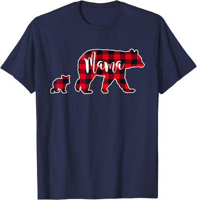 All in the Bear Family Mama Bear with One Cub Black Red T-Shirt
