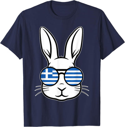 Rabbit in Greek Flag Sunglasses T-Shirt