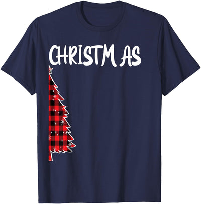 Cow Tree Merry Christmas Matching Tree Buffalo Plaid Xmas T-Shirt