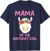 Llama Matching Birthday Party Theme Supplies Mama Of The Birthday Girl Llama First 1st Birthday Girl T-Shirt - Navy Blue