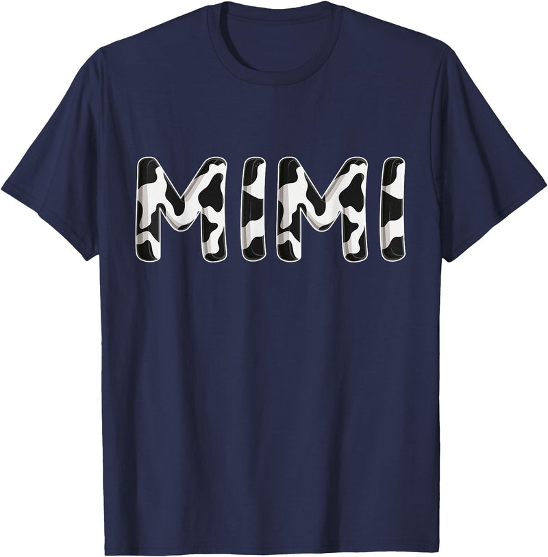 Cow Pattern Print Family Matching Birthday Shirts Cow Mimi Birthday Family Matching Mothers Day Boy Girl Farm T-Shirt - Navy