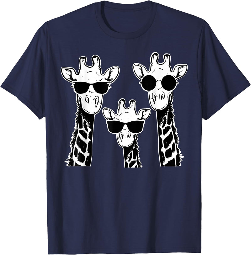 Giraffe Animal Sweet Graphic Giraffes Family with Sunglasses - Giraffe T-Shirt Small - Navy Blue