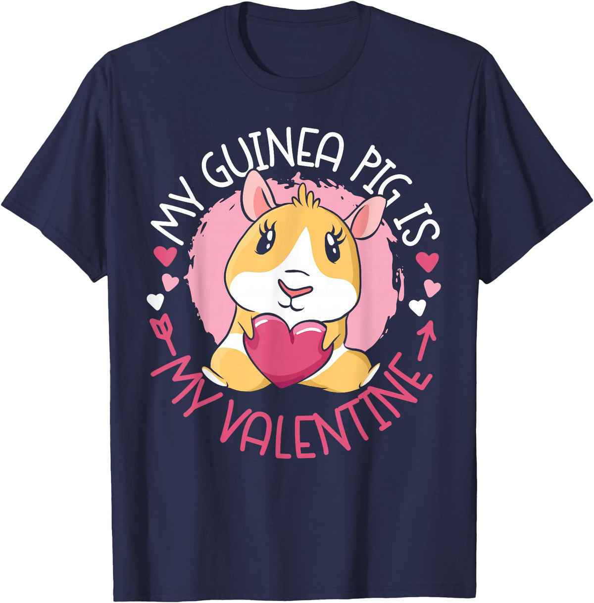 Cute Guinea Pig Lover HS0 Guinea Pig Valentines Day My Guinea Pig Is My Valentine T-Shirt - Navy Blue