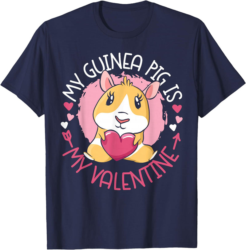 Cute Guinea Pig Lover HS0 Guinea Pig Valentines Day My Guinea Pig Is My Valentine T-Shirt - Navy Blue