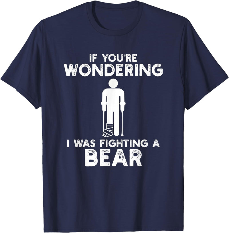 I Was Fighting A Bear Humor Designs Co. Funny Humour I Was Fighting A Bear T-Shirt - Navy Blue