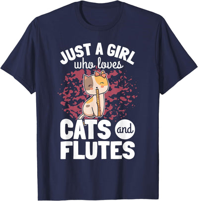 Flöten-Geschenke Flten-Geschenke Cat Plays Flute T-Shirt - Men's Black Small Classic Fit Short Sleeve T-Shirt - Flute Player T-Shirts - Casual Vacation Wear - Cute Theme