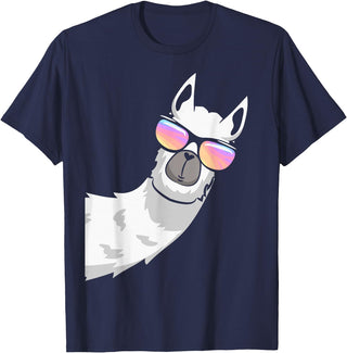 Llama Lover Gifts Collection Llama With Sunglasses Kids Boys Toddler Novelty T-Shirt - Navy Blue