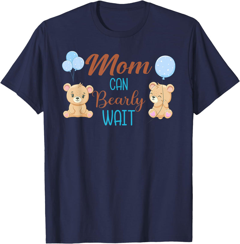 Family Baby Shower Gifts Mom Can Bearly Wait Bear Gender Neutral Boy Baby Shower T-Shirt - Navy Blue