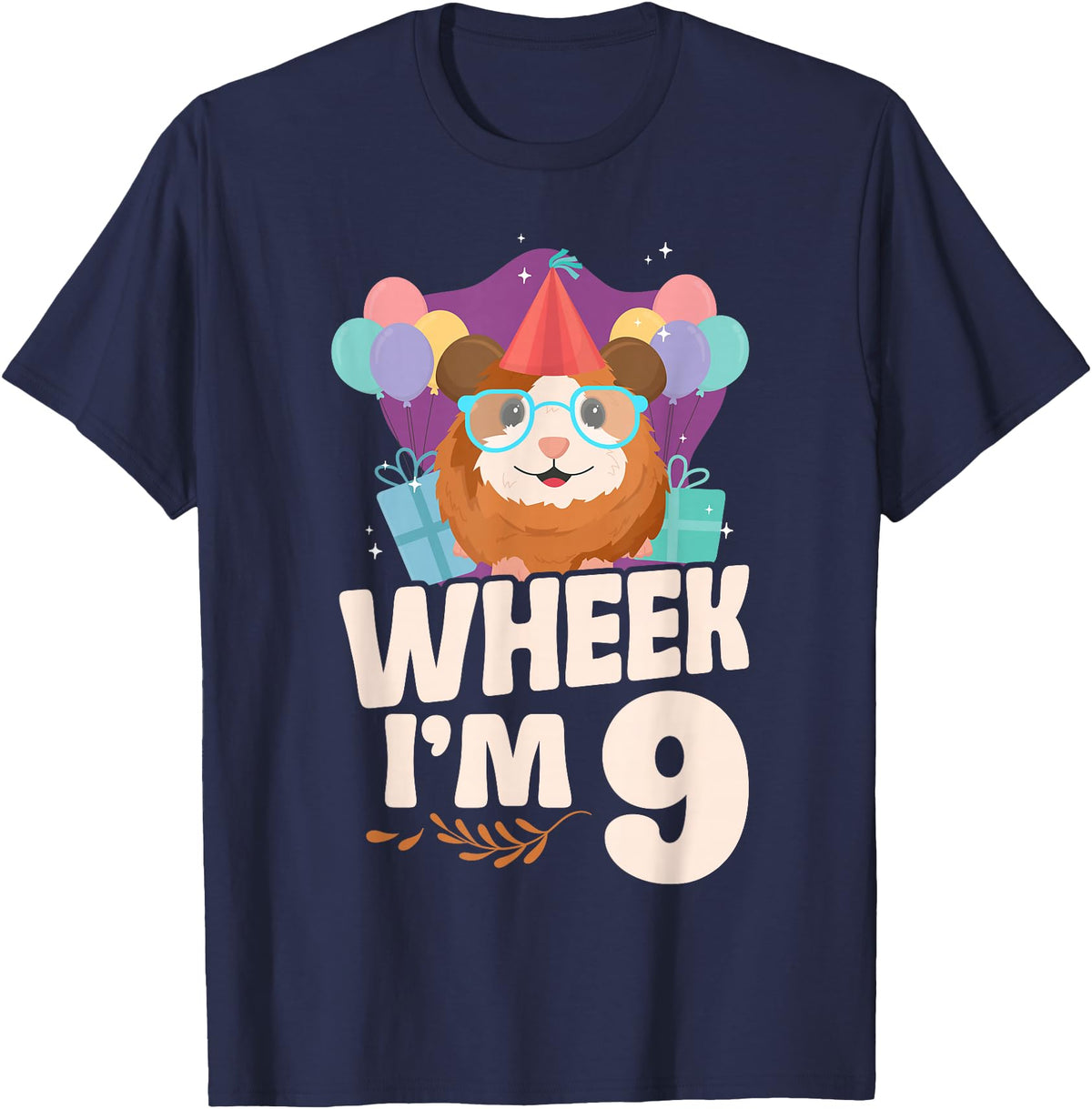 Cute Guinea Pig Lover HD0 Guinea Pig 9th Birthday Wheek I'm 9 T-Shirt - Navy Blue