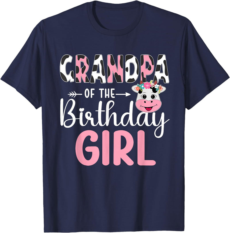 Cow Birthday Shirt For Family Men Women Cow Lover Grandpa Of The Birthday Girl Farm Cow 1 St Birthday Girl T-Shirt - Navy