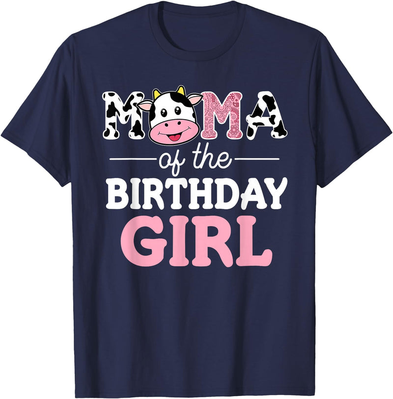 Cow Birthday Shirts For Family Men Women Cow Lover Mama of The Birthday Girl Shirt Farm Cow Mommy Mom 1st T-Shirt - Navy Blue