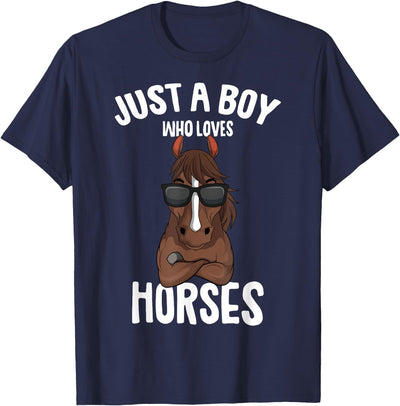 Cute Horse Owner Gifts Just a Boy who Loves Horses Equestrian Horseback Riding Kids T-Shirt