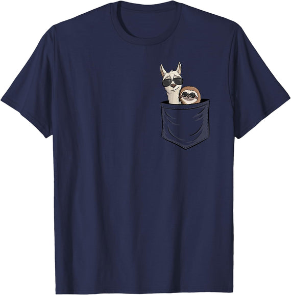Llama Alpaca Gifts By Skizzenmonster Hipster Llama & Sloth With Sunglasses T-Shirt - Navy Blue