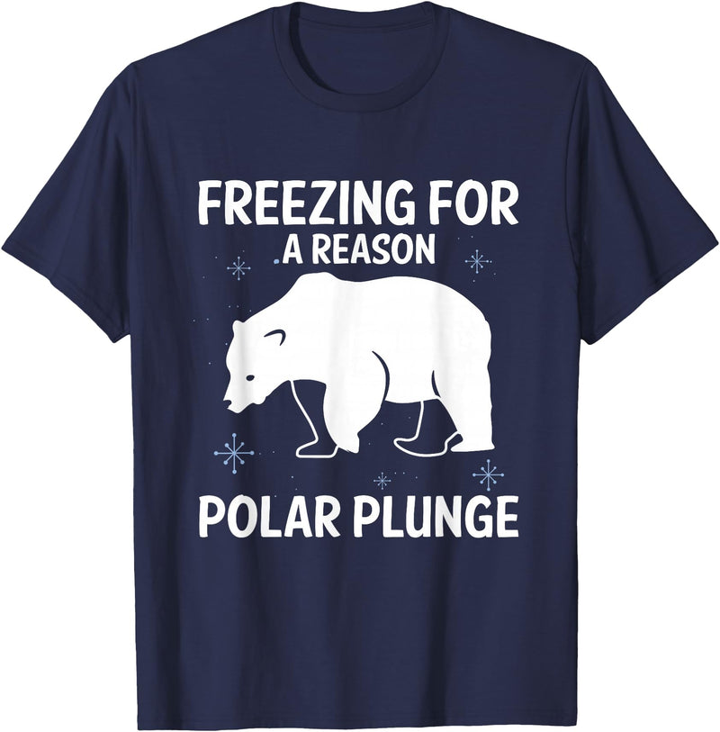 Global Warming Awareness Arctic Winter Ice Freezing For A Reason Polar Plunge Ice Bear T-Shirt - Navy Blue