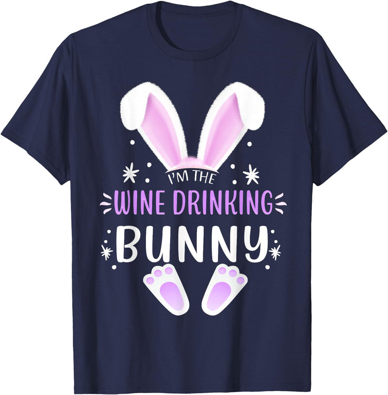 I'm the Wine Drinking Bunny Easter Day Family Matching Style T-Shirt in Navy Blue