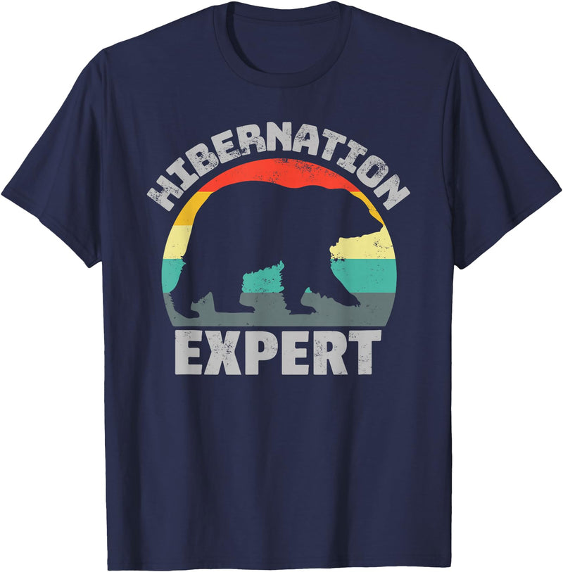 For Those Who Hate Winter Hibernation Bear Expert - Retro Funny Winter T-Shirt - Navy Blue