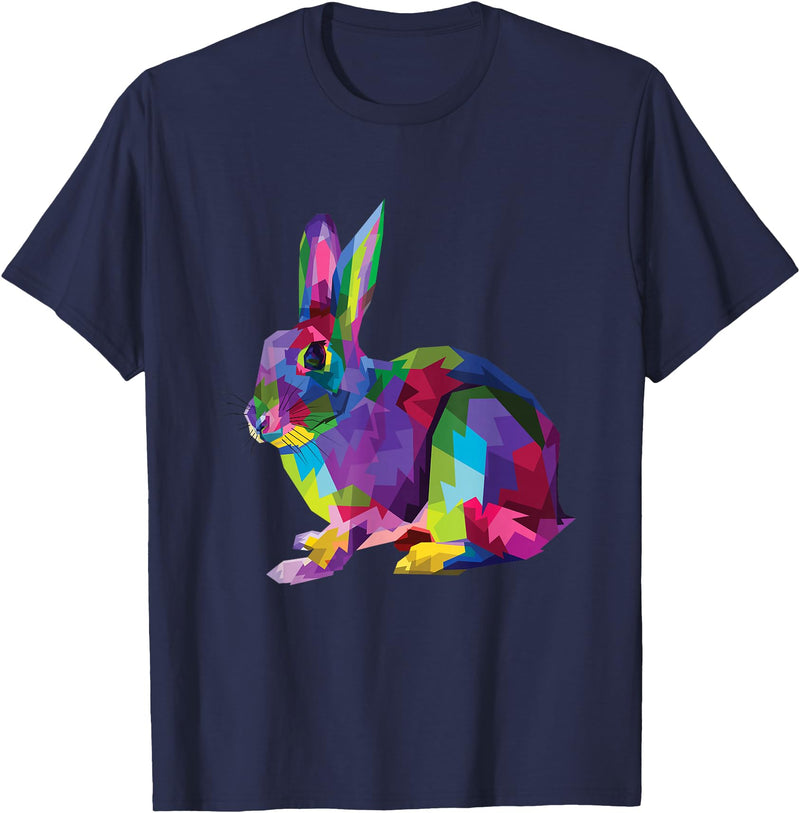 Cute Rainbow Color Bunny Vibrant Meadow Rabbit Tribute T-Shirt in Navy Blue