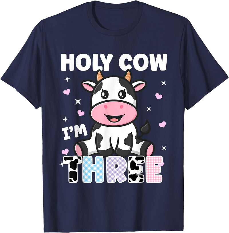 Holy Cow I'm Years Old Cow Birthday by Zynx Holy Cow I'm Three Years Old Cute Cow 3rd Birthday Party T-Shirt - Navy Blue