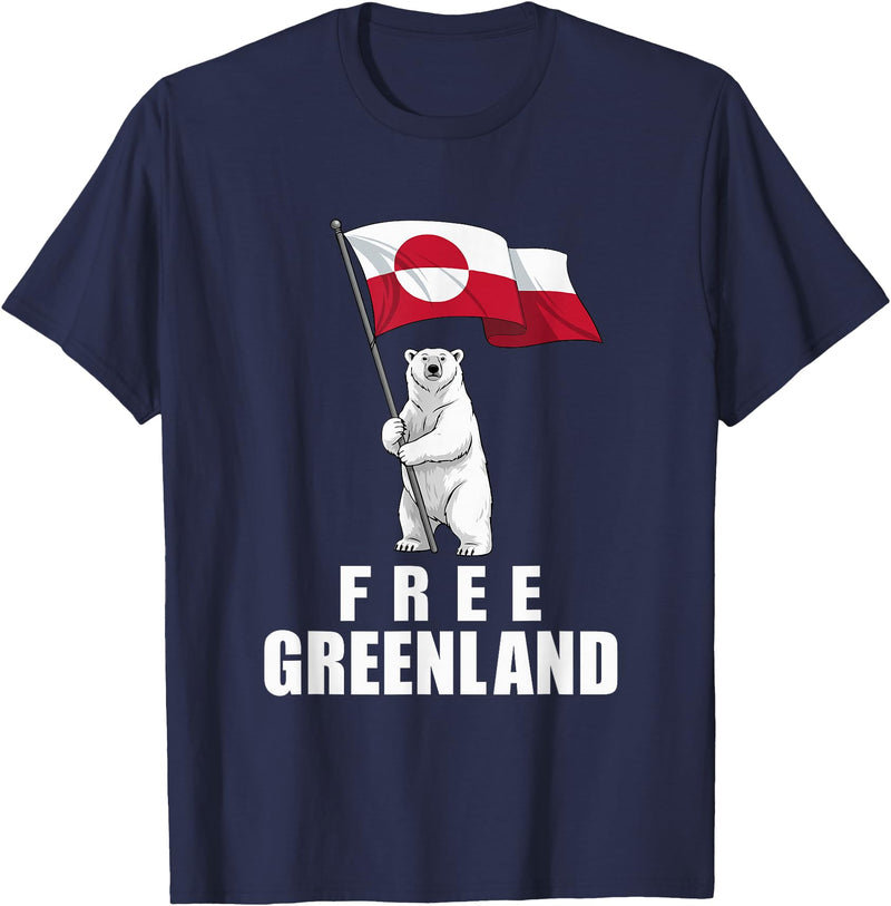 Free Greenland Shirts For Men Women Free Greenland Bear with Flag Greenlanders Kalaallit T-Shirt - Navy Blue