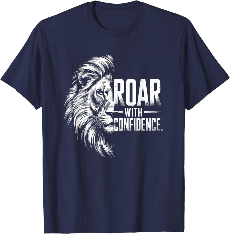 Wild Spirit Animal Theme Designs For Men And Women Roar with Confidence - Lion Design For Him And Her T-Shirt - Navy Blue