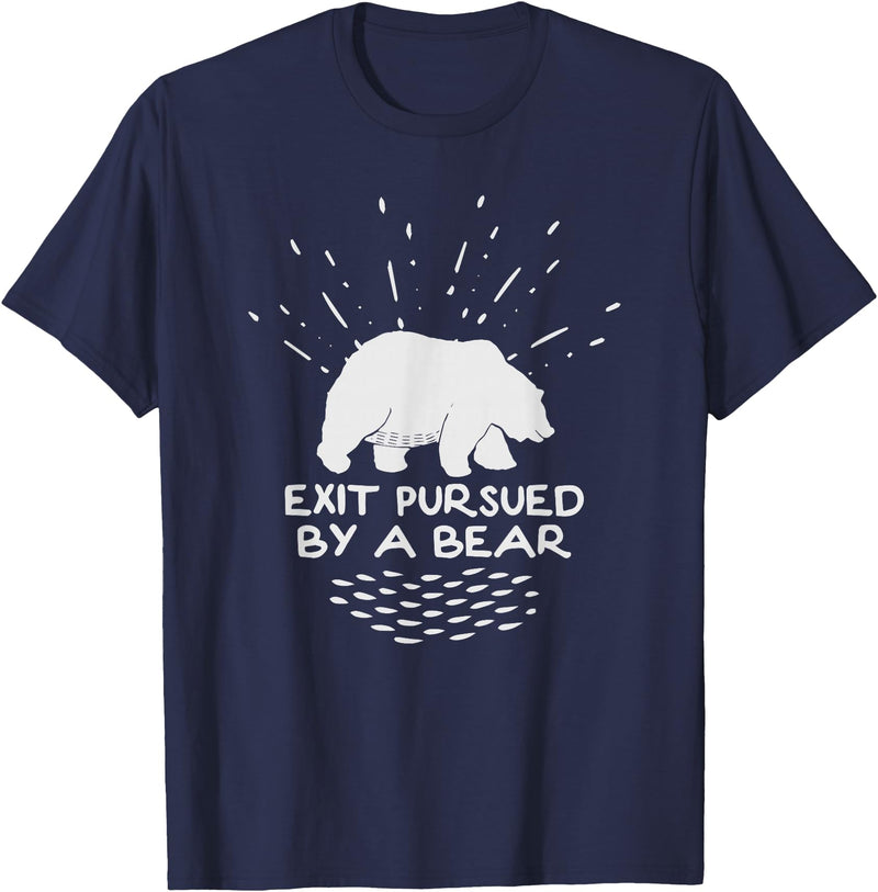 Funny Winter Tees Exit Pursued By a Bear - Funny Shakespeare - Winter Shirt T-Shirt - Navy Blue