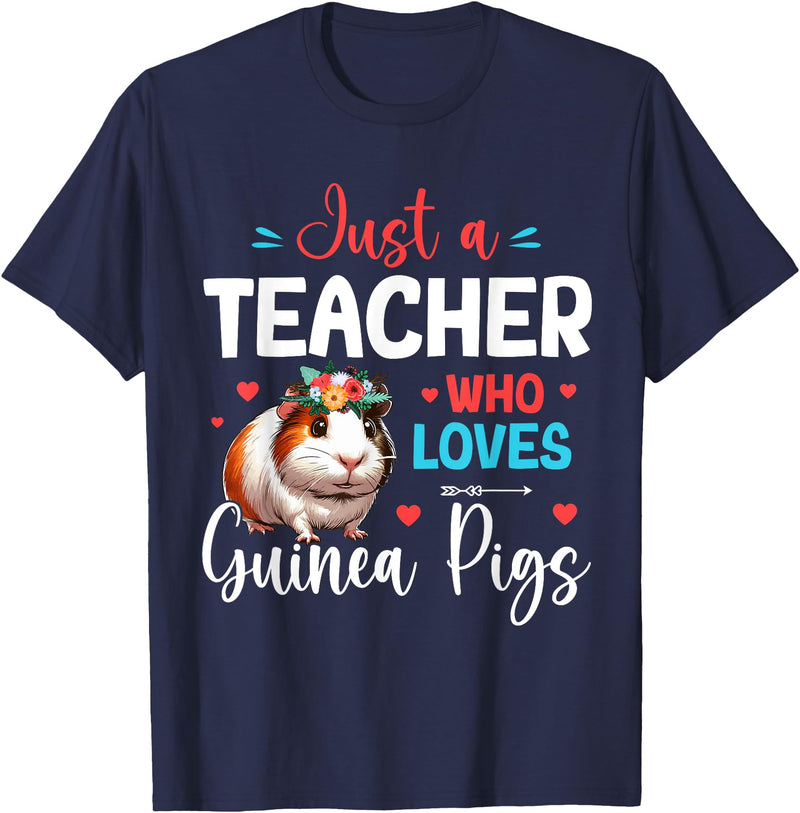 Teacher Birthday Costume A Teacher Loves Guinea Pigs Costume Floral Cute Guinea Pig Men Women Kids T-Shirt - Navy Blue
