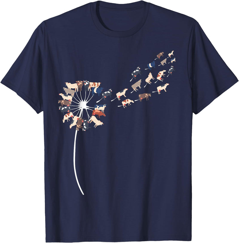 Womens Cow Design Dandelion Cows Stuff for Cow Lover | Womens Cow T-Shirt - Navy Blue