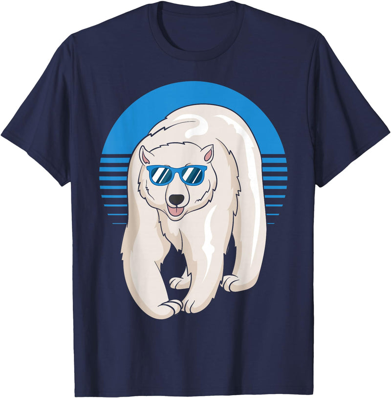 Climate Change Animal Polar Bears Gifts Arctic Animal Lovers Cool Sunglasses Retro Polar Bear T-Shirt - Navy Blue
