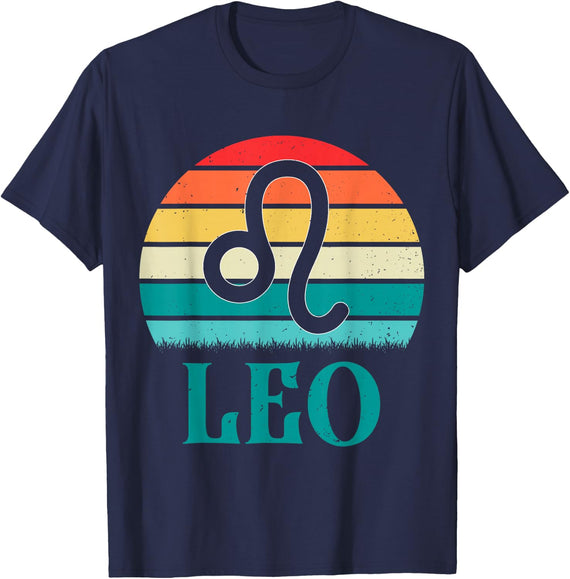 Leo Sunset Zodiac T-Shirt - Navy Blue