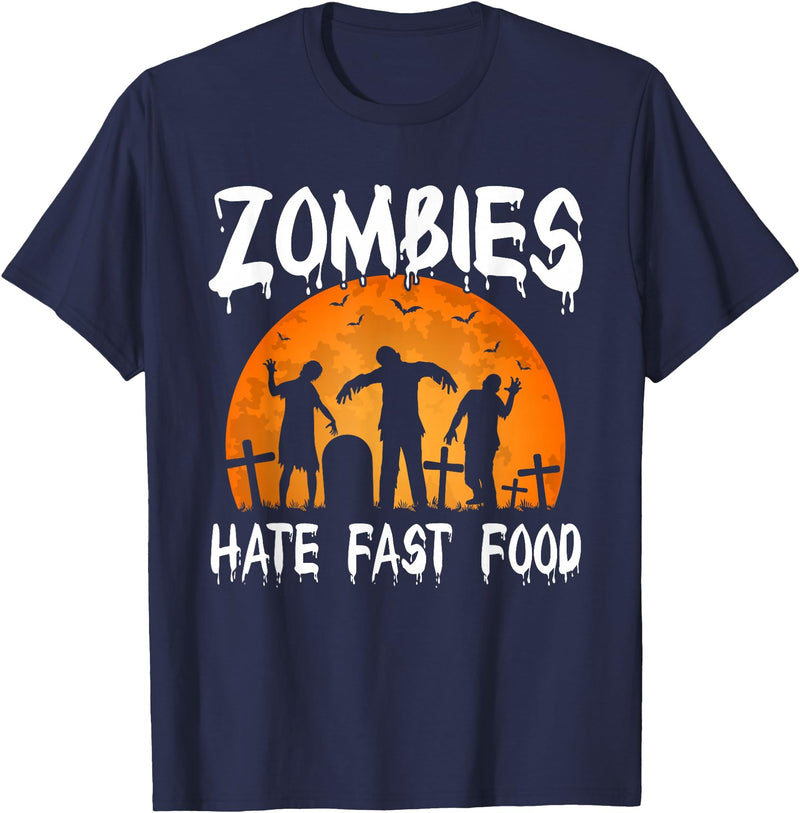 Halloween Runner Costume Gifts Zombies Hate Fast Food Party T-Shirt - Navy Blue