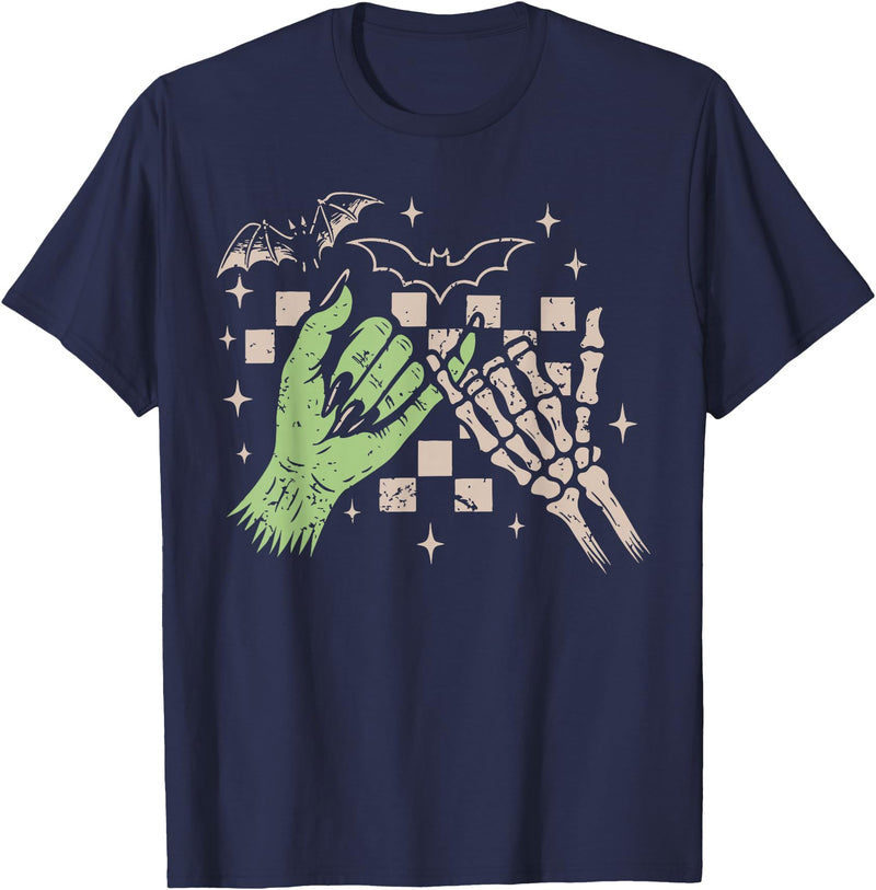 Halloween Vibes Funny Skeleton Hand Spooky Season T-Shirt - Navy Blue