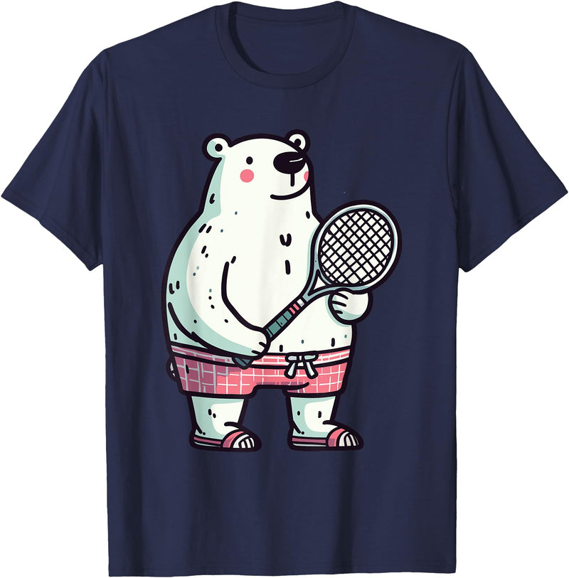 Polar Bear Racket Ball Animal Playing Tennis Polar Bear Tennis Club Animals Sport Tournament T-Shirt - Navy Blue