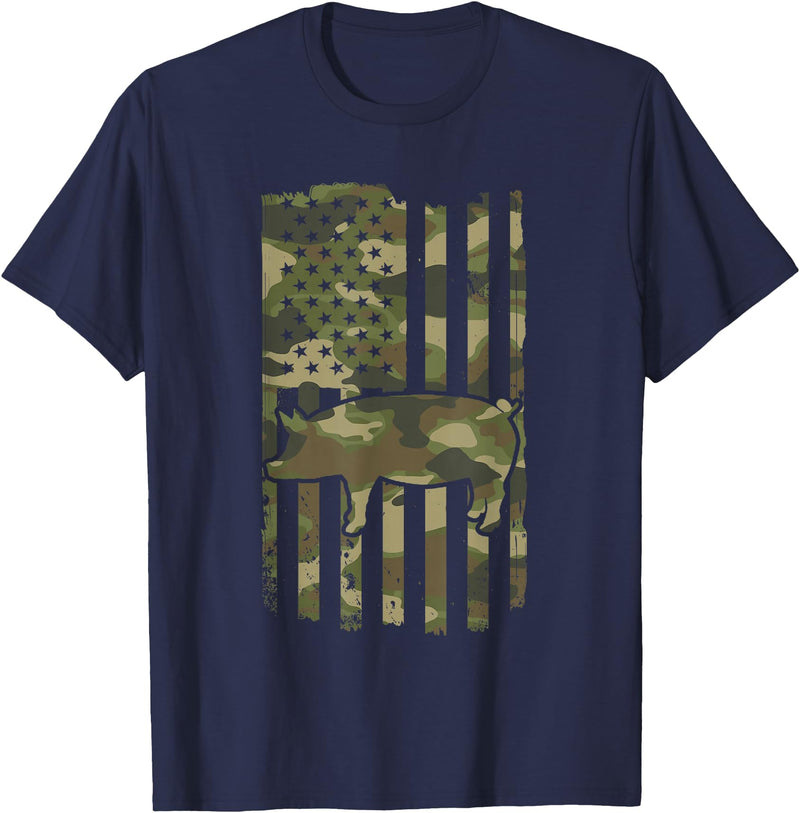 Perfect Pig Lover Gifts for Men & Women Funny Retro Pig Lover - Pig USA Flag 4th July T-Shirt - Navy Blue