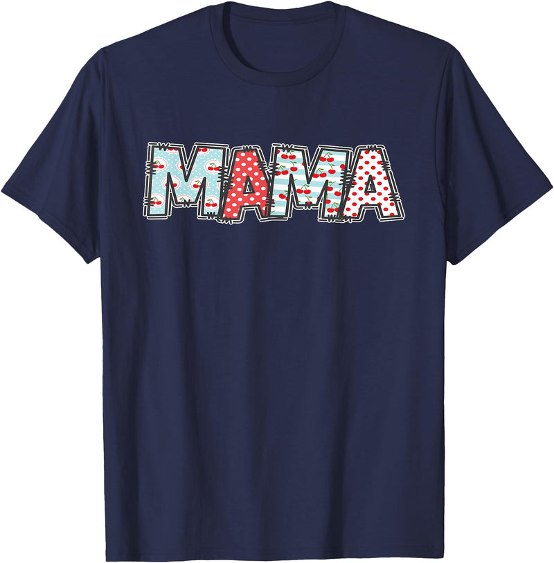 Retro Cherry Matching Family Tees Boho Cherry Mom Mama Halloween Costume T-Shirt - Navy Blue
