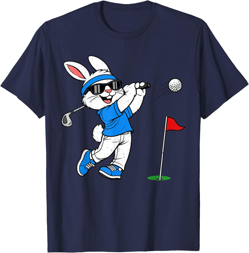 Bunny Playing Golf Golfing Rabbit Easter Sport Men Boys Kids T-Shirt in Navy Blue