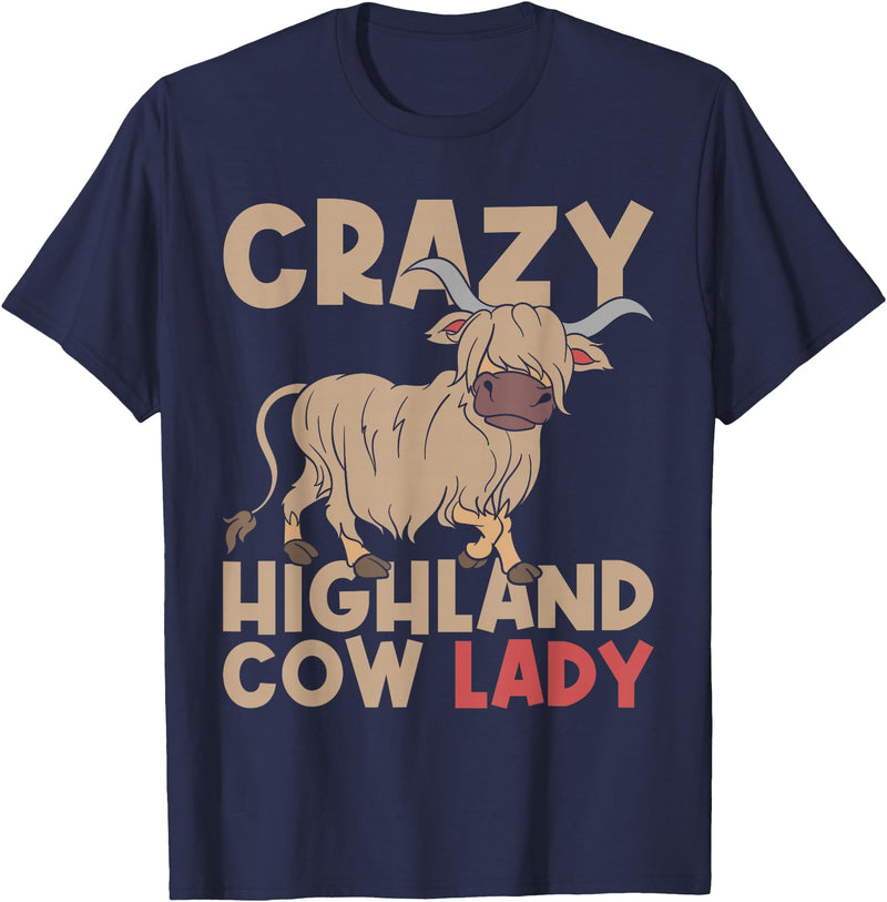 Scottish Animal Hairy Highland Cow Gift Crazy Highland Cow Lady Women Farmer Scottish Highland Cow T-Shirt - Navy Blue