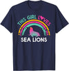 Rainbow Sea lions Outfit for toddler Girl Kids this Girl Loves Sea lions Cute Rainbow Silhouette T-Shirt - Navy Blue