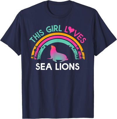 Kids this Girl Loves Sea lions Cute Rainbow Silhouette T-Shirt
