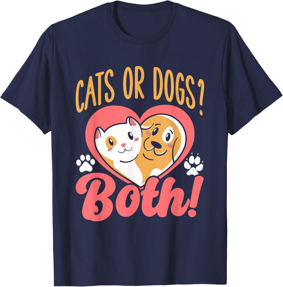 Cats Or Dogs Both Cat Dog Lover T-Shirt - Navy Blue