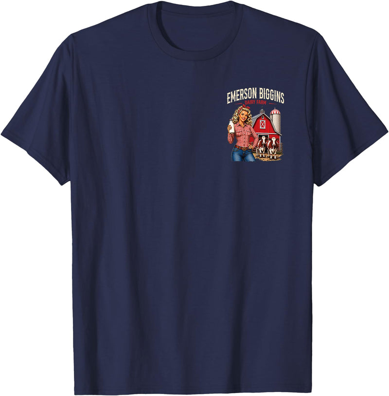 Funny Dairy Farm Milk Cow Humor Inappropriate Funny Adult Humor Emerson Biggins Innuendo Gag Gifts 2-Sided T-Shirt - Navy