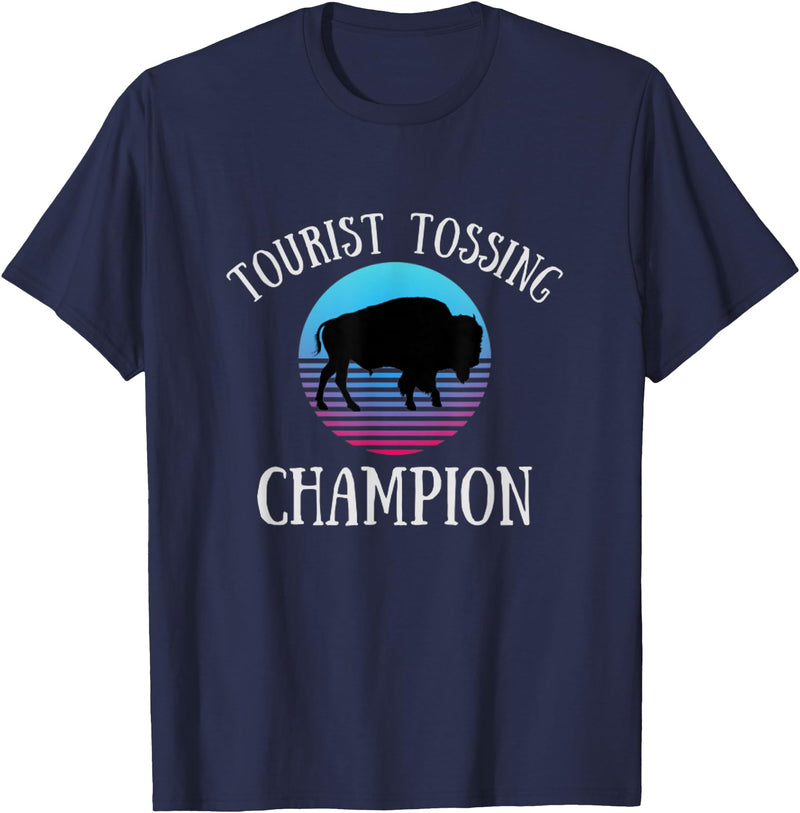 Fluffy Cows Tourist Tossing National Park Apparel Funny Bison Tourist Tossing Champion National Park T-Shirt - Navy Blue