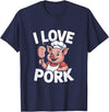 Pig Chef Barbecue Enthusiast Humor I Love Pork Funny Pig Chef Cartoon BBQ T-Shirt - Navy Blue