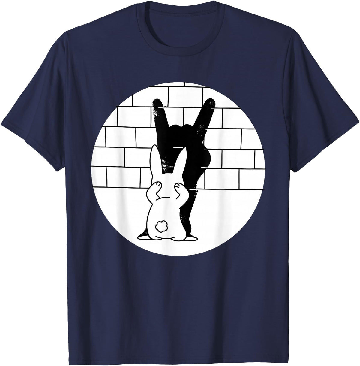 Funny Rabbit Bunny Animal Shadow Puppet T-Shirt in Navy Blue