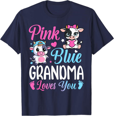 Pink or Blue Grandma Loves You Cow Gender Reveal Family T-Shirt