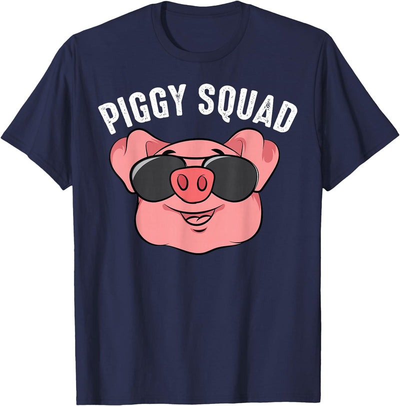 Cool Lucky Swine Fans Party Girl Boy Pork Team Art Piggy Squad | Cute Pig Farmer Animal Lovers Funny Farm Gift T-Shirt - Navy Blue