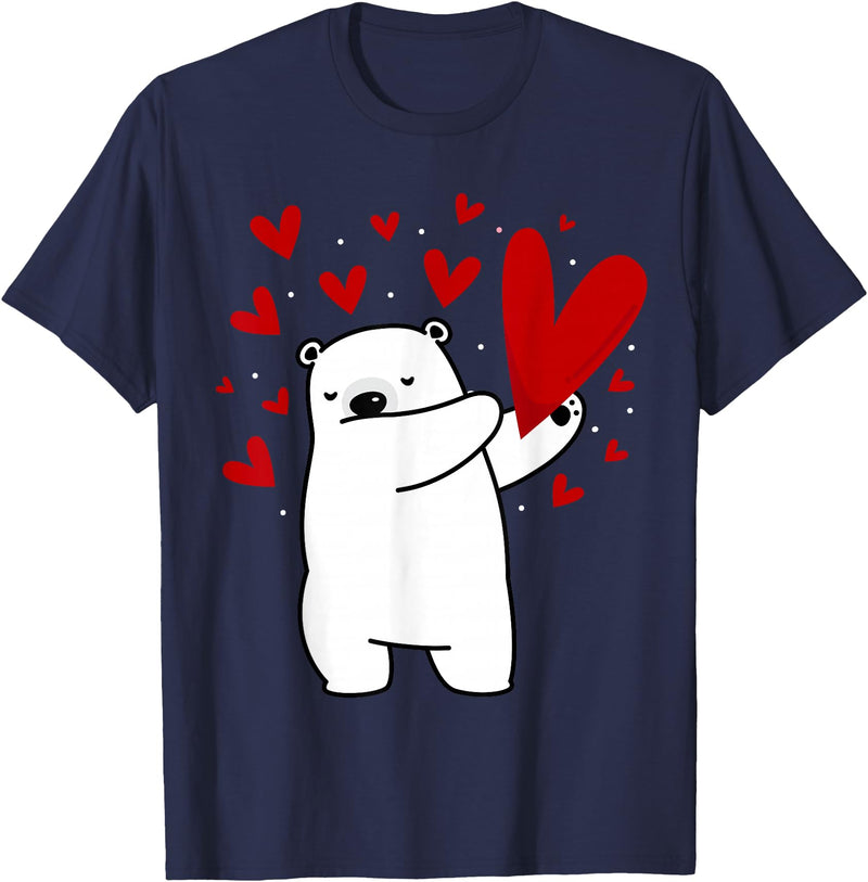 Polar Bear Dabbing Dabbing Polar Bear Heart T-Shirt - Navy Blue