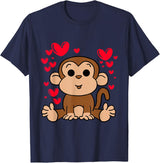 Monkey Love Valentine's Day Cute Heart Romantic Animal T-Shirt - Navy Blue