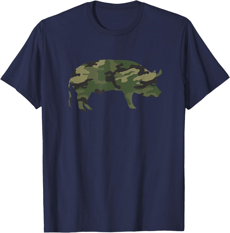 Pig Humor Co. Camo Pig Funny Camouflage Pattern Pig Army Military Colours T-Shirt - Navy Blue